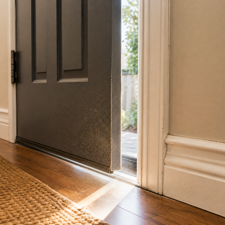 Dust entering through small door frame gaps in a Christchurch home showing how hidden sources of dust in your home allow outdoor particles inside